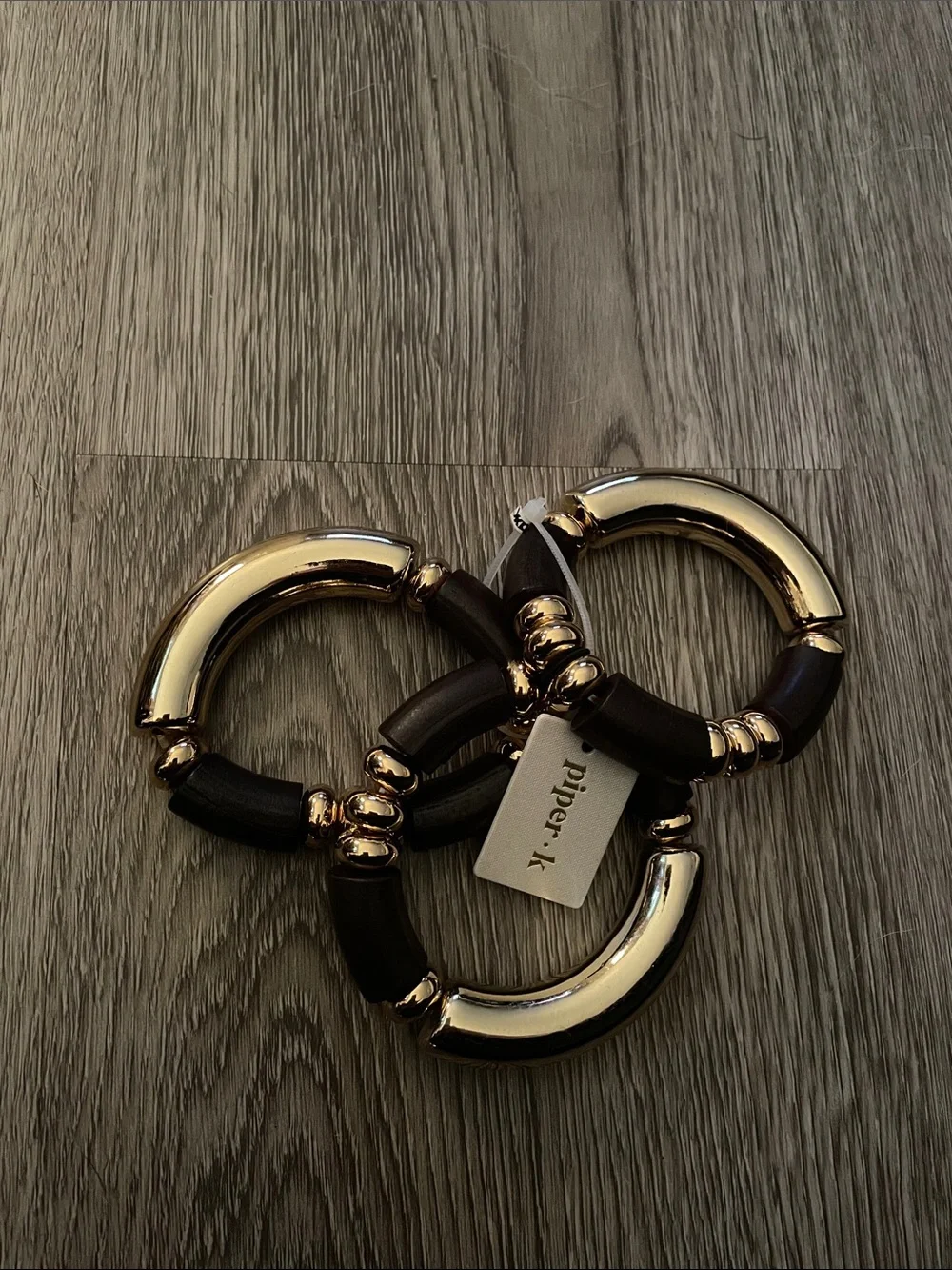 Piper Gold and Dark Brown Mixed Link Stretch Bracelet Set